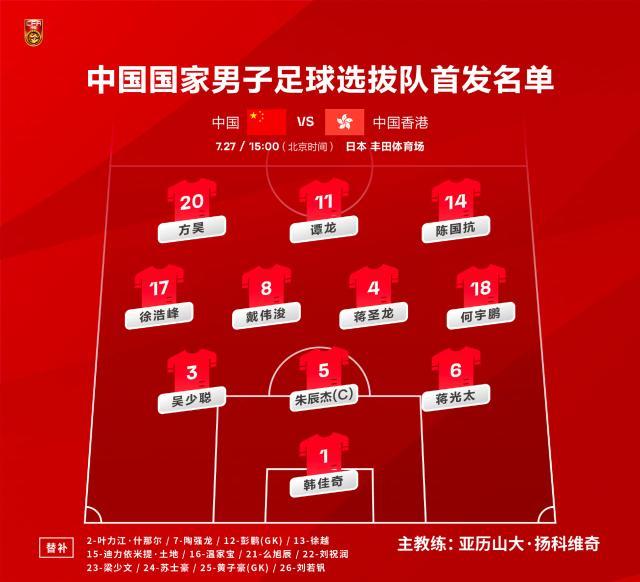Kaiyun开云中国官网-国足VS中国香港：朱辰杰领衔 徐浩峰蒋圣龙首发